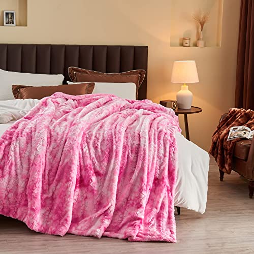 NEWCOSPLAY Faux Fur Sherpa Twin Blanket for Couch, Pink, 60"x80" | Super Soft Cozy Fuzzy Plush Warm Thick Decorative Non-Heated Blanket for Sofa Bed, Gift for Women Men, All Season Use - color: Pink, size: Twin(60"x80")