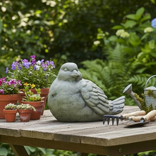 Small Cement Bird Statue, Gray Concrete Finish (8.25 X 5.25 X 6.25 In.) | Decorative Cement Bird Figurine With A Gray Concrete Finish, Ideal For Tables, Patios, Lawns, Yards, And Home Décor. - size: 8.25"x5.25"x6.25"H