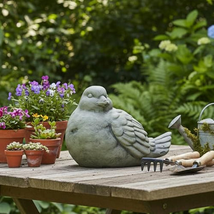 Small Cement Bird Statue, Gray Concrete Finish (8.25 X 5.25 X 6.25 In.) | Decorative Cement Bird Figurine With A Gray Concrete Finish, Ideal For Tables, Patios, Lawns, Yards, And Home Décor. - size: 8.25"x5.25"x6.25"H