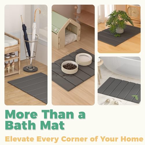 SYIPO Stone Bath Mat - Non-Slip Foldable Diatomite Bath Mat 23.6 x 15.3”, Super Absorbent & Quick Drying Bathroom Mat | Easy to Clean Shower Floor Mat, Dark Gray - color: Dark Gray