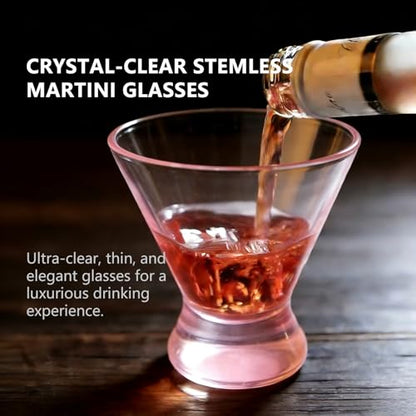 Set of 6 Stemless Martini Acrylic Glasses 9 oz, Heavy Base Stable Cocktail/Juice/Red Wine Glasses,Plastic Drinking Tumbler, Fits Ice Cream/Milkshakes,Ideal for Home Party(Pink) - color: Pink