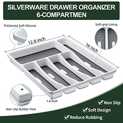 49-Piece Silverware Set with Organizer, CEKEE Stainless Steel Flatware Cutlery Set Service for 8, Mirror Polished Kitchen Utensils Set with Steak Knives Included Spoons and Forks Set & Tray