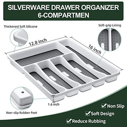 49-Piece Silverware Set with Organizer, CEKEE Stainless Steel Flatware Cutlery Set Service for 8, Mirror Polished Kitchen Utensils Set with Steak Knives Included Spoons and Forks Set & Tray