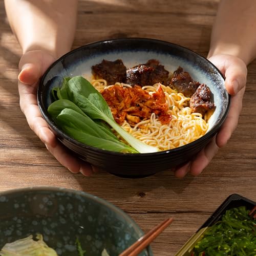 8 Inch Ceramic Ramen Bowl Set of 2, 40oz Japanese Bowls with Spoons & Chopsticks,Durable,Microwave & Dishwasher Safe,Perfect for Ramen,Pho,Salad,Soup,Noodles，Mixing bowls（Jade Green） - color: Jade Green