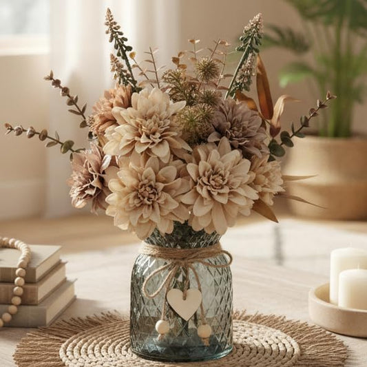 Faux Flowers in Vase,Light Brown Fall Fake Flowers with Vase for Boho Flowers Decor,Fall Decor,Silk Artificial Flower Arrangements,Rustic Flower Centerpieces for Tables,Home Decor - color: Light Brown