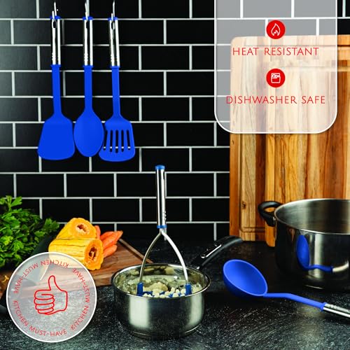 Kitchen Utensils Set 35 PCS Cooking Utensils Set, Nonstick and Heat Resistant Nylon Stainless Steel Silicone Spatula Set - Kitchen Gadgets Home Essentials Kitchen Accessories, Apartment Must Haves - color: Blue