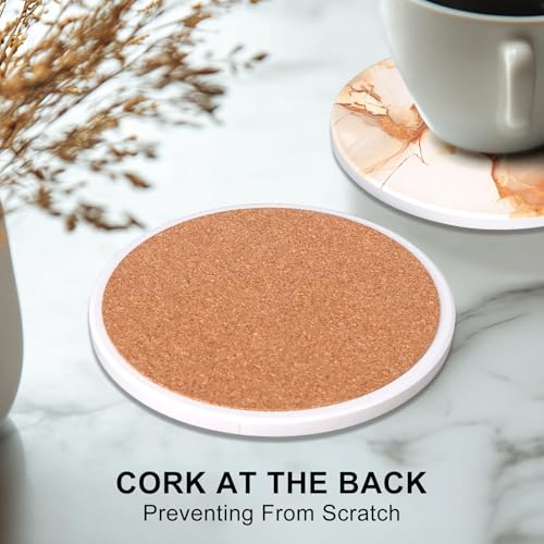 6 Pcs Gold Marble Abstract Ceramic Coasters with Holder Best Round Drink Absorbent Coaster for Desk, Lounge, Coffee Table, Wine, Beverage, Bar Coasters Set - color: Gold