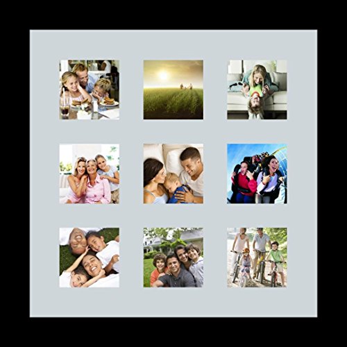 ArtToFrames Collage Photo Frame Single Mat with 9-3x3 Openings with Satin Black Frame and Baby Blue mat. - color: 9 - 3x3 - (2146), size: Baby Blue