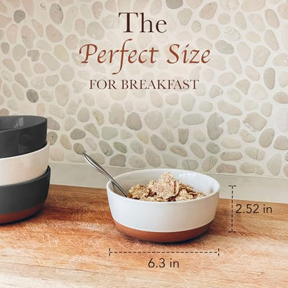 Mora Ceramic Flat Bowls Set of 4-25 oz- For Soup, Salad, Rice, Cereal, Breakfast, Dinner, Serving, Oatmeal, etc - Microwave, Dishwasher and Oven Safe Bowl for Eating and Kitchen- Vanilla & Charcoal - color: Vanilla & Charcoal