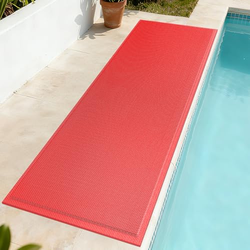 Door Mat Outside Entrance Drainage Pool Doormats Red 24"x71" | Outdoor Welcome Mats For Patio Waterproof, Dirt Trapper with Non-Slip Rubber Backing, Dirt Mat for Garage Home Pool Entrance - color: Red, size: 24''x71''