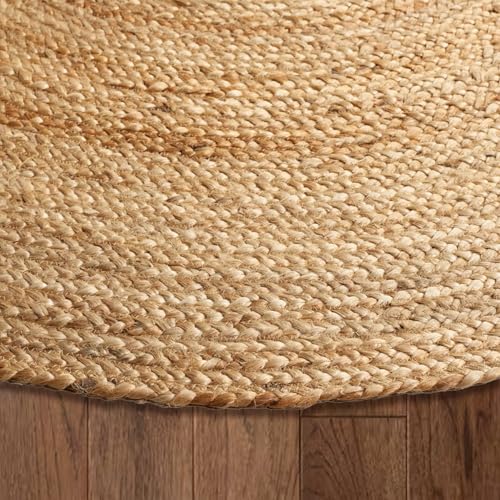 Hand Woven Natural Jute Braided Rug – 6' Round | Rustic Boho Farmhouse Reversible Area Rug for Living Room, Dining Room, Nursery, Entryway, Study, or Patio | Solid Natural Fiber Rug - size: 6' (Round)