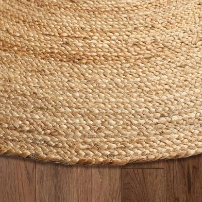 Hand Woven Natural Jute Braided Rug – 6' Round | Rustic Boho Farmhouse Reversible Area Rug for Living Room, Dining Room, Nursery, Entryway, Study, or Patio | Solid Natural Fiber Rug - size: 6' (Round)