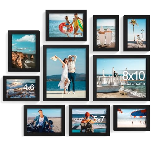 decorUhome 10 Pack Assorted Picture Frame Set for Wall & Tabletop, P0710BK | Black, Multi Size Picture Frame Includes Two 8x10 / Four 5x7 / Four 4x6 for Family Gallery Wall - color: Black