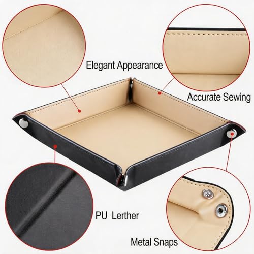 Valet Tray Desktop Storage Organizer – Vegan Leather Catchall Bedside Vanity Tray Nightstand Caddy Holder for Remote Controller, Watch, Keys, Phone, Wallet, Coin, Jewelry, Beige - color: Beige