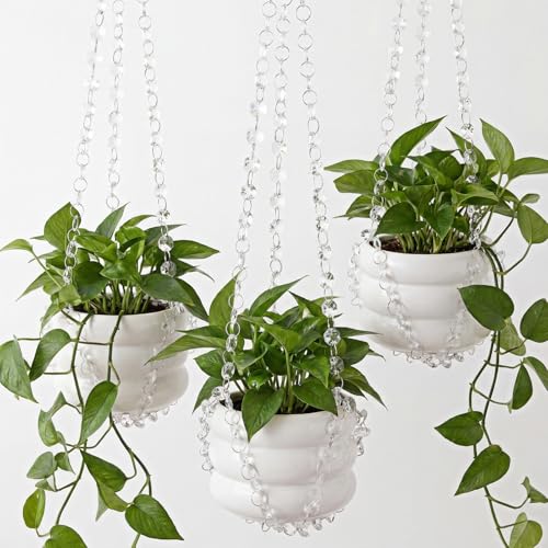 Sliner 3 Pack 24 Inch Crystal Beaded Plant Hanger Macrame Plant Hanger Decorative Hanging Planter Holder for Indoor Outdoor Boho Decor Wedding Home Garden - style: Crystal
