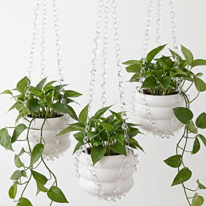 Sliner 3 Pack 24 Inch Crystal Beaded Plant Hanger Macrame Plant Hanger Decorative Hanging Planter Holder for Indoor Outdoor Boho Decor Wedding Home Garden - style: Crystal