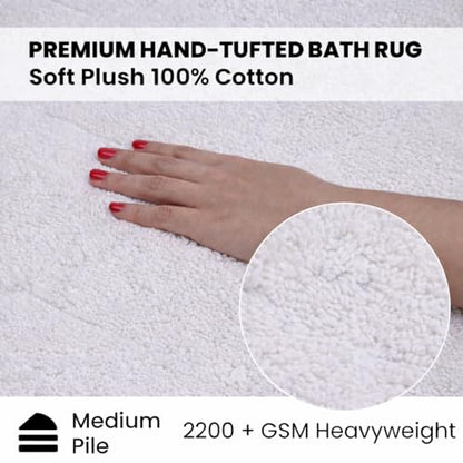 C23 20"x32" 100% Cotton Washable Bath Mat - 210 GSF Non-Slip Rug, White - color: White