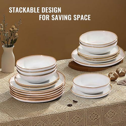 Herogo 24Pcs Plates and Bowls Dinner Set, Stoneware Dinnerware Dishes Sets for 8, Ceramic Dishware Tableware Includes Dinner Salad Plates, Soup Bowls, Microwave & Dishwasher Safe, Pearl White - color: Pearl White, size: 8 Set (24pcs)