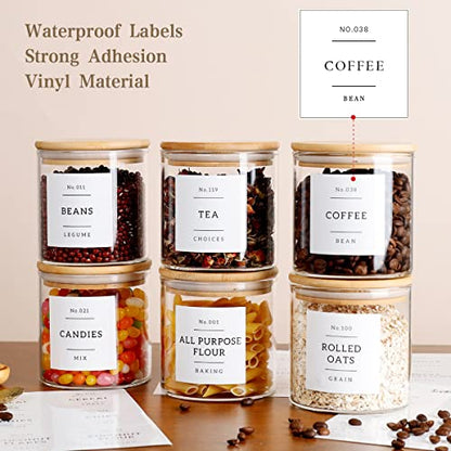 20 OZ Glass Food Storage Jars with 132 Pantry Labels Preprinted - 6 Pcs Thicken Glass Storage Containers with Airtight Bamboo Lid - Clear Kitchen Canister for Spice, Tea, Coffee, Sugar, Cookie, Candy - color: 20oz(6pcs)