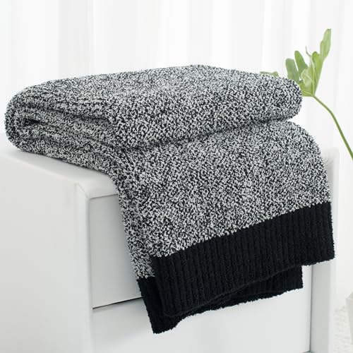 Carriediosa Heather Throw Blanket 60x80, 400GSM Ultra Soft Microfiber | Black, Fuzzy Fluffy Cozy Plush Knit Knitted Throws, Lightweight Cute Preppy Fall Blankets for Couch, Bed - color: Heather - Black, size: 60" X 80"