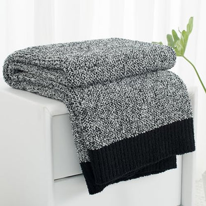 Carriediosa Heather Throw Blanket 60x80, 400GSM Ultra Soft Microfiber | Black, Fuzzy Fluffy Cozy Plush Knit Knitted Throws, Lightweight Cute Preppy Fall Blankets for Couch, Bed - color: Heather - Black, size: 60" X 80"