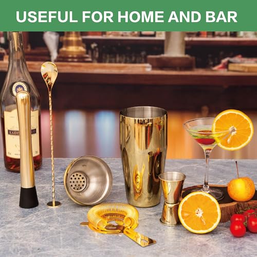 Cocktail Shaker Set Bartender Kit,5 Piece Bar Set Stainless Steel Bar Tools Set for Professional Bartender and Home (Gold, 5-Piece) - color: Gold