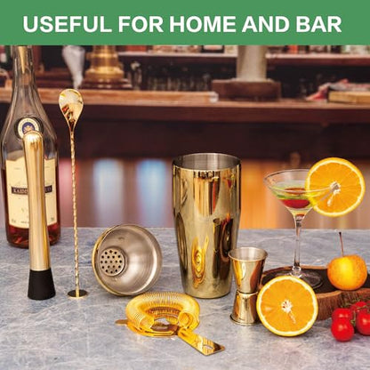 Cocktail Shaker Set Bartender Kit,5 Piece Bar Set Stainless Steel Bar Tools Set for Professional Bartender and Home (Gold, 5-Piece) - color: Gold