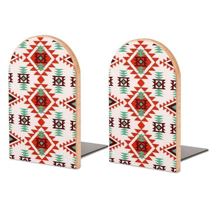 Heavy Duty Non-Slip Beech Wood Bookends, 1 Pair Adjustable Book Ends with Metal Base, Sturdy Book Organizer for Shelves, Home Office Library Tribal Aztec Style Abstract Geometric - color: Tribal Aztec Style Abstract Geometric