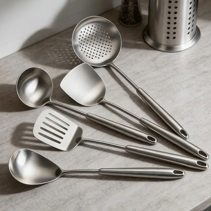 304 Stainless Steel Cooking Utensils Set, 13 PCS Long Large Metal Cooking Utensil Tools Set, Mirror Polished Kitchen Gadget Cookware and Kitchen Tool Set, Dishwasher Safe