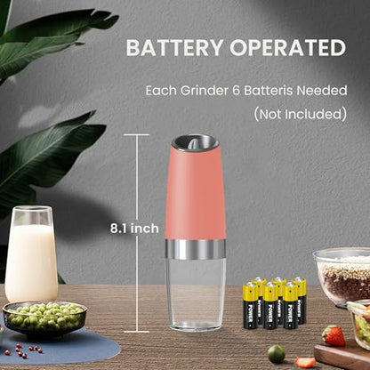 Battery Operated Salt And Pepper Grinder Set 2 Pack (Pink) | Gravity-Activated Automatic Grinder With Led Light & Adjustable Coarseness, Each Uses 6 Aaa Batteries,Kitchen Daily Seasoning - color: Battery/2pcs/Pink