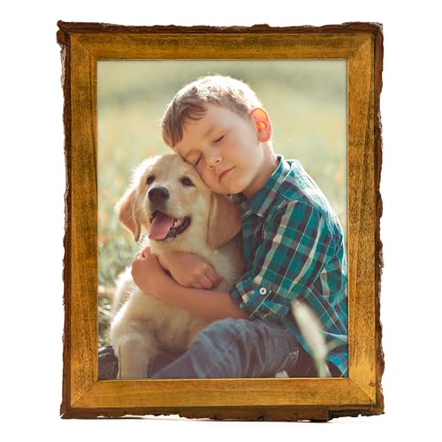Golden State Art 8x10 Picture Frame Rustic Brown,Solid Wood&Bark Edge&Glass | 8x10 Picture Frame with Real Glass Cover, Display Posters/Photos/Prints for Wall Mounting, Farmhouse Decor, 1 Pack - color: 1 Pack, size: 8x10