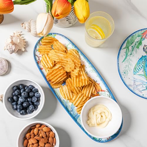 LEHAHA Coastal Chip and Dip Serving platter Set, Set of 3, Melamine Bowl and Tray Gift Set,Serving Dishes for Entertaining, Small Serving Bowls for Side Dishes, Salsa, Appetizers, Condiments. - color: Coastal