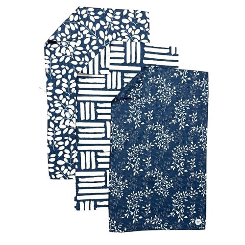 Kitchen Towels, Dish Towels for Kitchen, 3 Pc Kitchen Towel Set | Microfiber Waffle Towels, 16 x 26 inches, with Hanging Loops, Reusable Tea Towels, Cute Kitchen Towels - 3 Pack - color: Navy/Tan