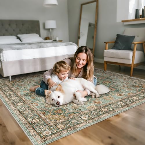 Green Washable Entry Rug: 4x4 Square Area Rugs Non Slip with Rubber Backing | Soft Carpet for Kitchen Bedroom Bedside Bathroom Entryway Low Pile Ultra Thin Stain Resistant Small Carpets (Green, 4x4) - color: Green, size: 4' x 4' (Square)