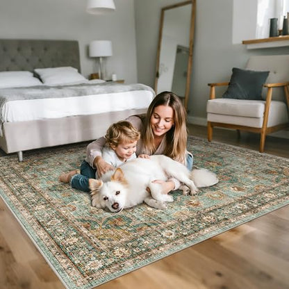 Green Washable Entry Rug: 4x4 Square Area Rugs Non Slip with Rubber Backing | Soft Carpet for Kitchen Bedroom Bedside Bathroom Entryway Low Pile Ultra Thin Stain Resistant Small Carpets (Green, 4x4) - color: Green, size: 4' x 4' (Square)