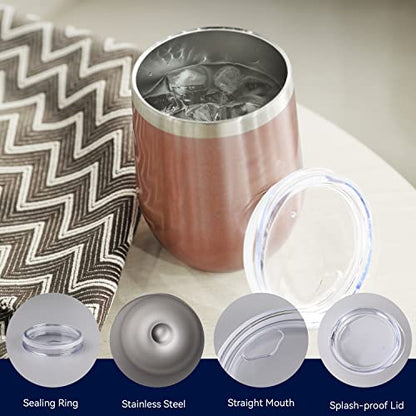 DOMICARE Stainless Steel Wine Tumbler Bulk with Lid, Personalized Rose Gold Insulated Tumblers Set, 12oz Travel Coffee Cups Pack of 4 - color: Rose Gold, size: 4 Count (Pack of 1)