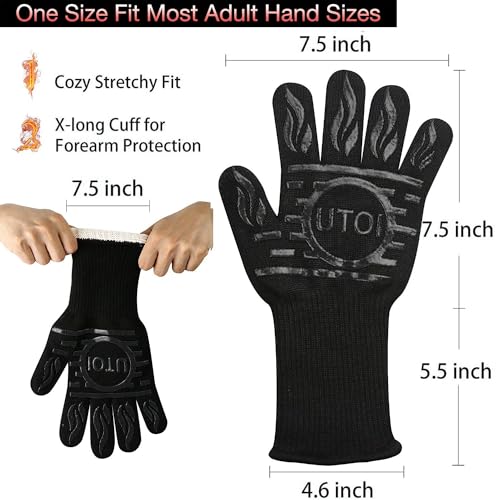 BBQ Grill Gloves, 1472°F Heat Resistant Barbecue Gloves Oven Mitts, Silicone Non-Slip Cooking Gloves for Kitchen, Grilling and Baking, EN407 Certified, 13 inch Long, Black, XL Size - color: Black Bbq Gloves