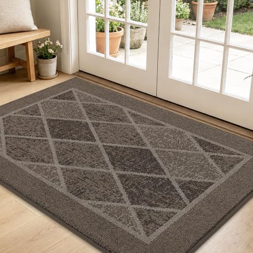 BEQHAUSE Dirt Trapper Door Mats 32" x 48", Non-Slip Washable, Brown | Doormat Indoor Entrance Low-Profile, Dirt Resistant and Absorbent Entryway Rugs Inside Welcome Floor Mat for Front Back Door - color: Brown, size: 32" X 48" (Rectangular)