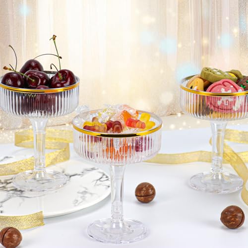 30 Pack Clear Champagne Tower Glasses 7OZ Plastic Martini Glasses Champagne Coupe Glass Cocktail Glass with Gold Rim Champagne Flutes Stackable Stemmed Coupe Glass for Weddings Birthday Party - color: Clear