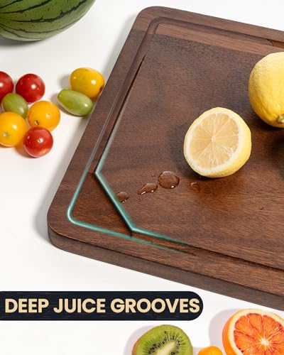 Mini 9x6" Walnut Wood Cutting Board with Juice Groove for Kitchen Countertop, USA-Sourced Thick American Black-Walnut Wooden Chopping Board Charcuterie Board Butcher Block for Meat Vegetables - size: 9x6