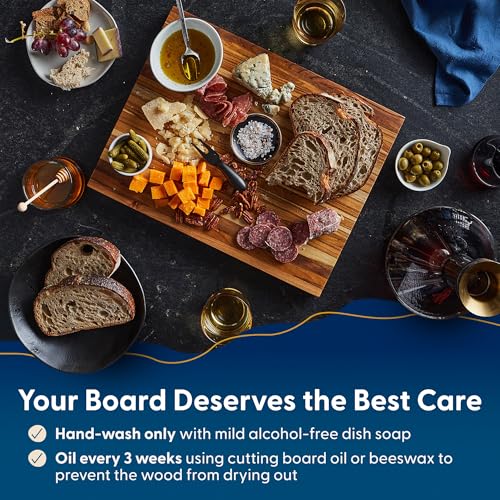 Sonder Los Angeles Laurel Teak Wood Cutting Board, Large 18x14x1.25 in | Non-toxic, Edge Grain, Juice Groove, Reversible, Built-in Handles, Gift Box Included, 7.5 lbs - color: Laurel | Teak | Edge Grain