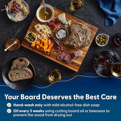 Sonder Los Angeles Laurel Teak Wood Cutting Board, Large 18x14x1.25 in | Non-toxic, Edge Grain, Juice Groove, Reversible, Built-in Handles, Gift Box Included, 7.5 lbs - color: Laurel | Teak | Edge Grain