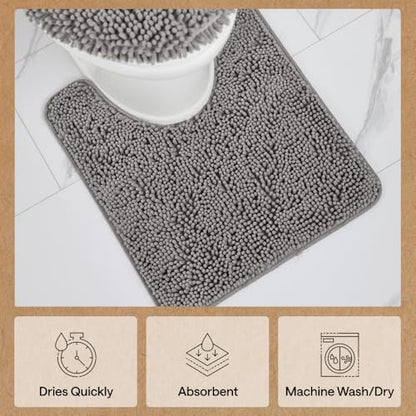 GORILLA GRIP Area Rug Sets 3 Piece, Bath Mat Set and Oval Toilet Base with Rubber Backing, Plush Absorbent Shaggy Chenille Washable Mats, Includes 24x19.5, 24x17 and 30x20 Inch Rugs, Grey - color: Grey, style: 24"x19.5" + 24"x17" + 30"x20" - 3 Pack
