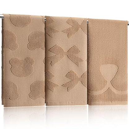 Hahafelt 3 Pack Cute Bear Hand Towels for Bathroom 100% Cotton Brown Decorative Bow Jacquard Weave Towels Absorbent Soft for Kitchen Bathroom Decor Gifts, 29.5 x 13.7 Inch - style: Bear