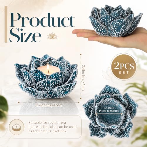 Mumufy 2 Pcs 4.7 Inch Lotus Candle Holders Blue Ceramic Flower Tealight Holder Ceramic Lotus Flower Holders for Home Decor Meditation Yoga Room Bathroom Table Centerpiece Decorative
