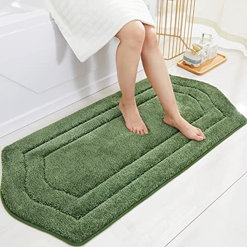 COSY HOMEER Non-Slip Bath Mat Extra Thick Absorbent Plush Washable | 24"x48" Green Non-Slip Extra Thick Plush Absorbent Machine Washable Bath Mat Bathroom Rug Floor Tub Shower - color: Green, size: 2' x 4' (Oval)
