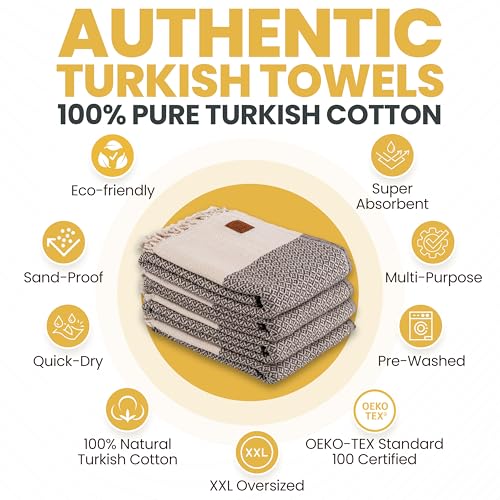 Gold CASE Turkish Beach Towel Set of 4 – 100% Cotton Large Turkish Bath Towels 67 x 38'' – Aphrodite Extra Large, Quick Dry & Sand Free Towels – Peshtemal for Pool – Beige - color: Beige, size: Aphrodite Beach Bath Towel