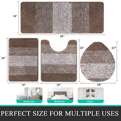 Bsmathom Bathroom Rug Set 4 Piece, Plush Microfiber Bath Mat, Coffee | Extra Water Absorbent, Non Slip Washable Runner Bath Rugs with Toilet Lid Cover and U-shaped Contour Toilet Mat - color: Coffee, size: 18"x26"+18"x48"+U20"x24"+Cover19"x21"