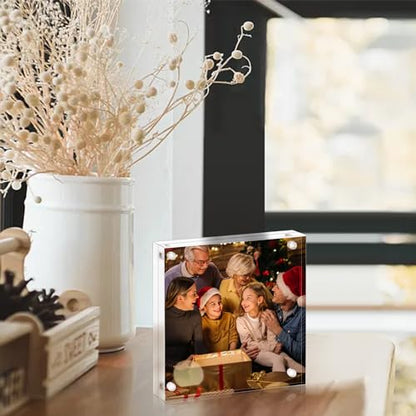 AMEITECH Acrylic Picture Frame 7x7, Clear Double Sided Frameless Photo Frame with Magnetic, Free Standing Desktop Acrylic Frame Display, Lucite Frame with Gift Box Package - 1 Pack | Double Sided Floating Magnetic Frames, 24mm Thick, Free Standing Desktop