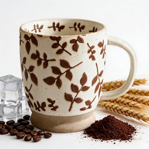 18oz Coffee Mug Gift for Women Mom Her - Rustic Handmade Coffee Cup | Microwave & dishwasher safe. Mug for latte, cocoa, tea, milk, milkshake. Home office essential. Great gift for mom or her - color: Red leaves